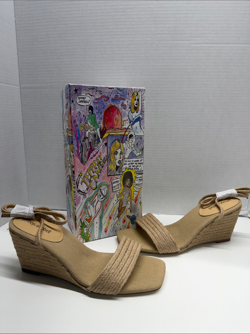 Jeffrey Campbell Sailboat Wedges Open Toe Espadrille Jute Sandals Tan Size 9.5